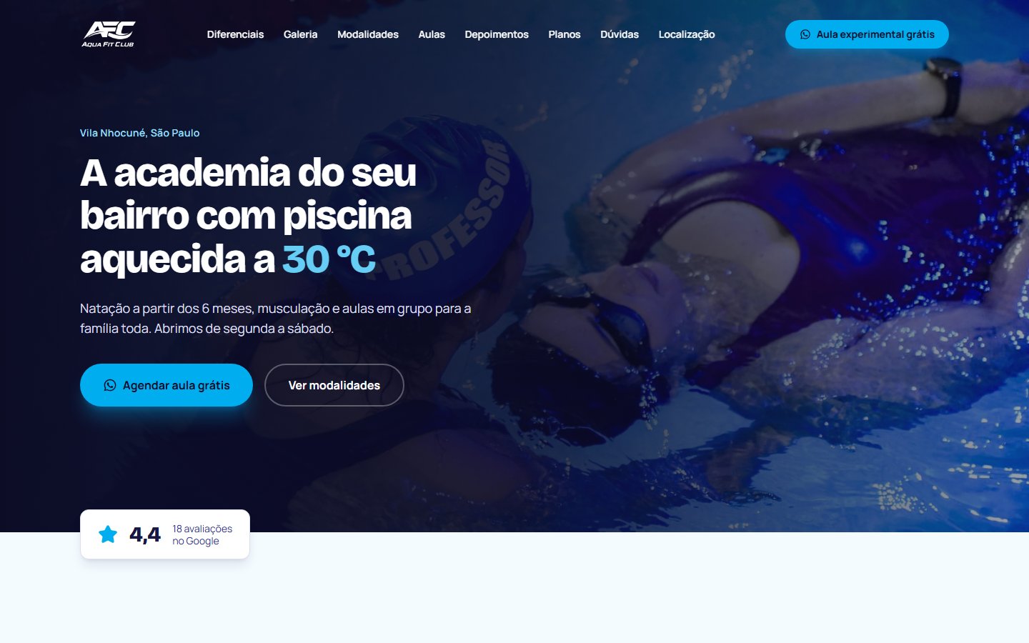 Site da Aqua Fit Club, feito pela ezf.tech